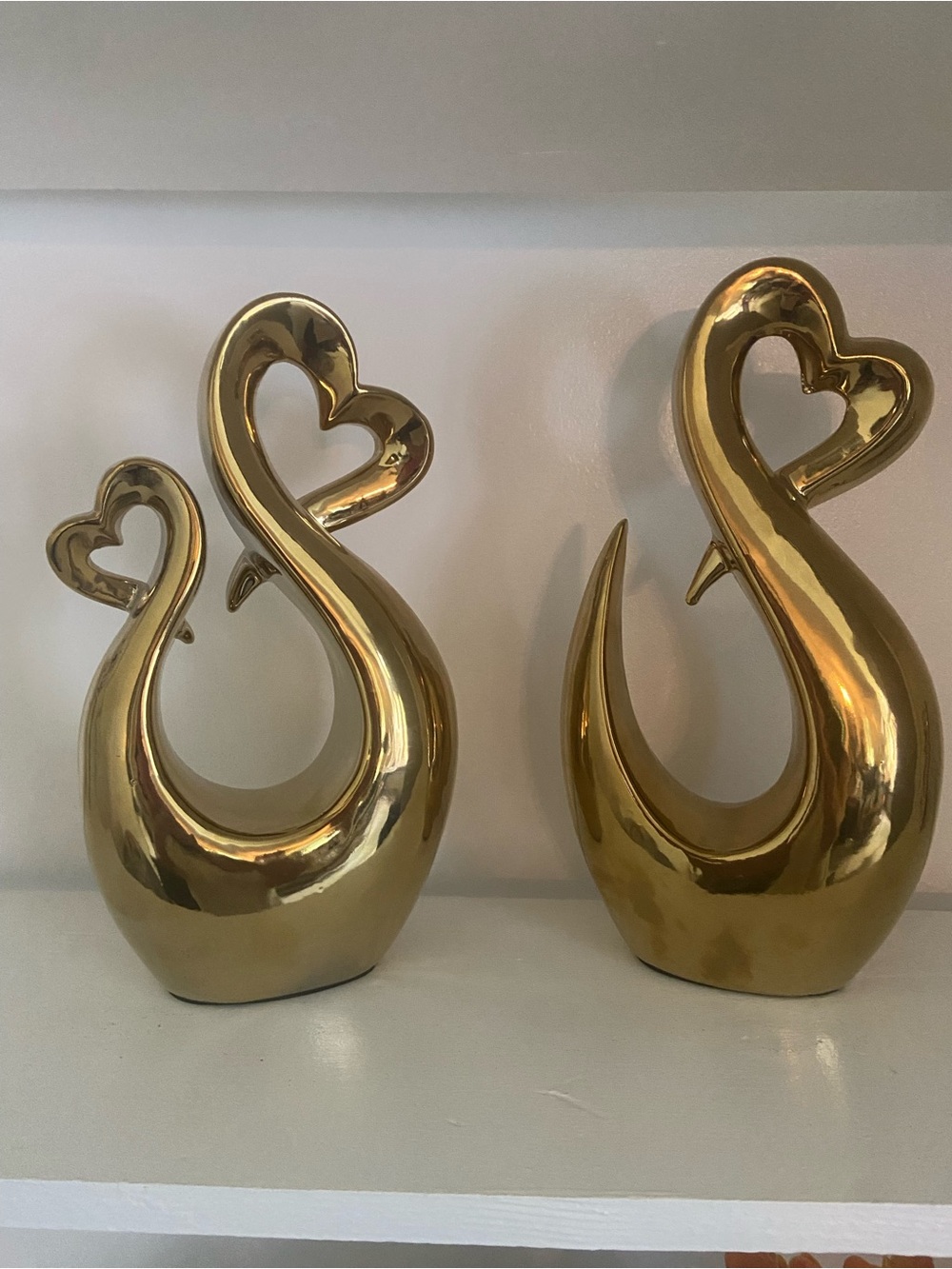Gold Ceramic Heart Swan Sculptures - Home Accents
